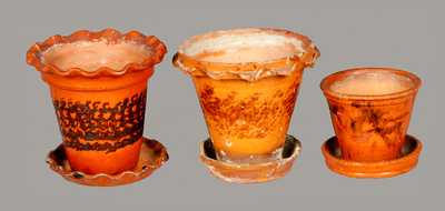 Lot of Three: Manganese Decoration Redware Flowerpot