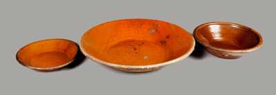 Lot of Three: Redware Bowls with Glazed Interiors