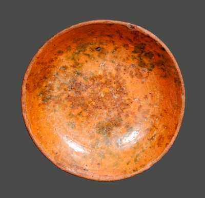 Redware Dish with Green and Brown Sponged Decoration