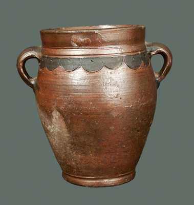 Very Rare COMMERAWS STONEWARE Crock with Vertical Handles and Compass Decoration