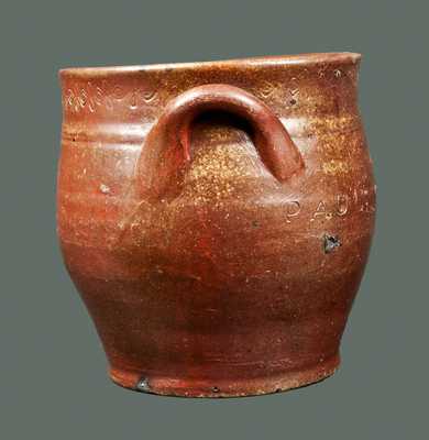 Squat PAUL CUSHMAN (Albany, NY) Stoneware Crock with Coggled Decoration at Rim