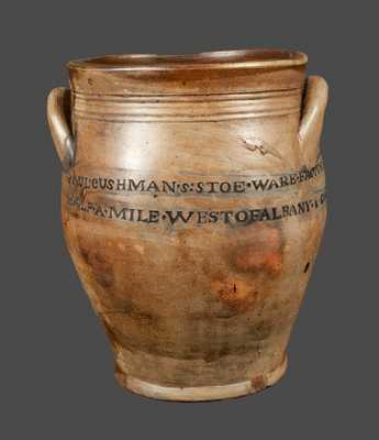 Very Rare PAUL CUSHMAN / 1809 Stoneware Crock with Two-Line "ALBANY GOAL" (Jail) Inscription