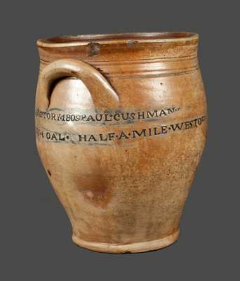 Very Rare PAUL CUSHMAN / 1809 Stoneware Crock with Two-Line "ALBANY GOAL" (Jail) Inscription
