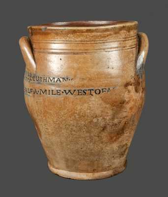 Very Rare PAUL CUSHMAN / 1809 Stoneware Crock with Two-Line "ALBANY GOAL" (Jail) Inscription