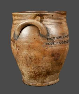 Very Rare PAUL CUSHMAN / 1809 Stoneware Crock with Two-Line "ALBANY GOAL" (Jail) Inscription