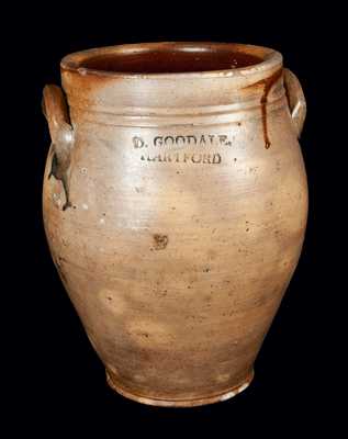 Very Rare D. GOODALE / HARTFORD Stoneware Crock with Finely-Incised Federal Eagle Decoration