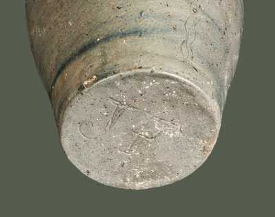 Exceptional Miniature Philadelphia or Old Bridge, NJ Stoneware Pitcher w/ Coggled Bird Decoration, Incised 