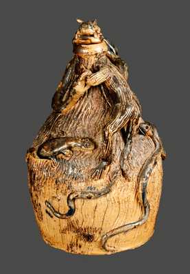 Exceptional Stoneware Temperance Jug with Snakes, Lizard, Salamander, and Turtle Stopper