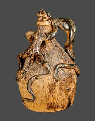 Exceptional Stoneware Temperance Jug with Snakes, Lizard, Salamander, and Turtle Stopper