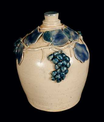 Outstanding Large Stoneware Bank with Applied Grapes and Grape Leaves