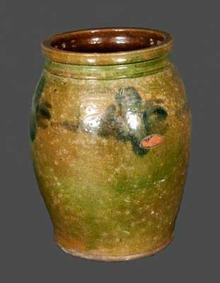 Very Rare Cobalt Decorated Redware Jar Signed JOHN BELL (Waynesboro, PA)