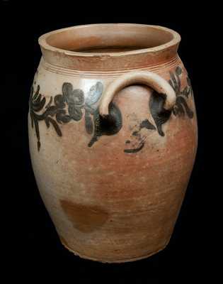 Very Rare H. REMMEY / BALTIMORE Stoneware Crock with Floral Design and Loop Handles