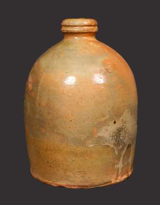 1/2 Gal. Galena, IL, Redware Jug with Tooled Spout and Cream Slip Coating