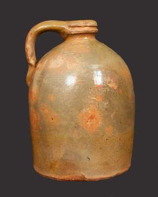 1/2 Gal. Galena, IL, Redware Jug with Tooled Spout and Cream Slip Coating