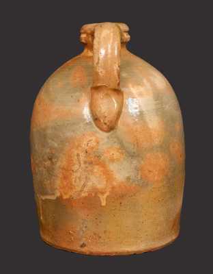 1/2 Gal. Galena, IL, Redware Jug with Tooled Spout and Cream Slip Coating