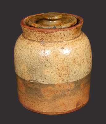 Small Galena, IL, Lidded Redware Jar with Two-Tone Glaze