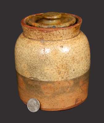 Small Galena, IL, Lidded Redware Jar with Two-Tone Glaze