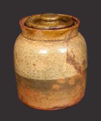 Small Galena, IL, Lidded Redware Jar with Two-Tone Glaze