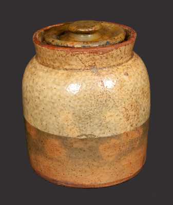 Small Galena, IL, Lidded Redware Jar with Two-Tone Glaze