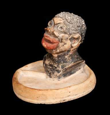 Rare Stoneware Ashtray with Hand-Modeled African-American Head