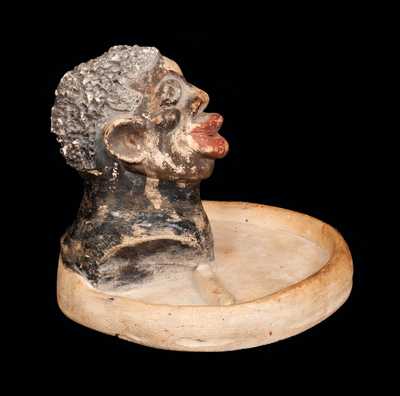 Rare Stoneware Ashtray with Hand-Modeled African-American Head