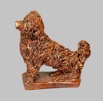 Outstanding Redware Dog Figure with Applied Coleslaw Fur, att. Anthony Baecher