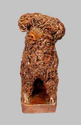 Outstanding Redware Dog Figure with Applied Coleslaw Fur, att. Anthony Baecher