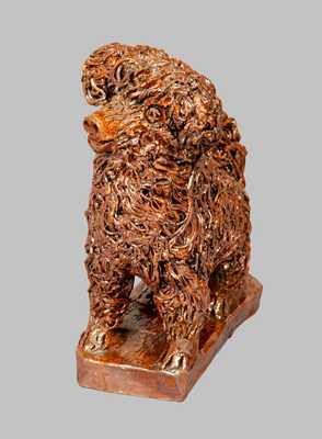 Outstanding Redware Dog Figure with Applied Coleslaw Fur, att. Anthony Baecher