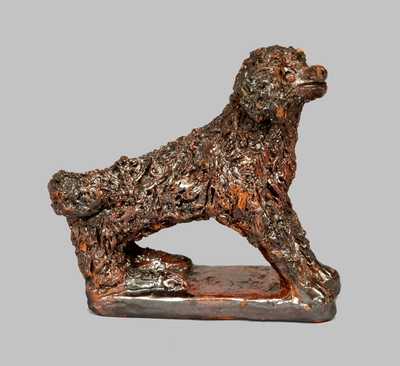 Outstanding Redware Dog Figure with Applied Coleslaw Fur, att. Anthony Baecher