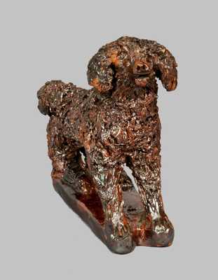 Outstanding Redware Dog Figure with Applied Coleslaw Fur, att. Anthony Baecher
