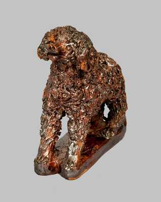 Outstanding Redware Dog Figure with Applied Coleslaw Fur, att. Anthony Baecher