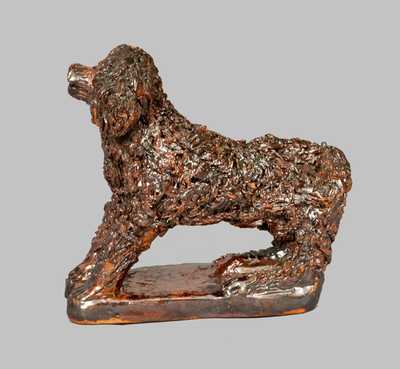 Outstanding Redware Dog Figure with Applied Coleslaw Fur, att. Anthony Baecher