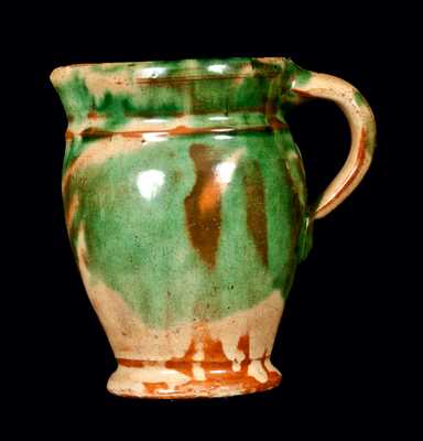 Outstanding Squat Shenandoah Valley Multi-Glazed Redware Cream Pitcher