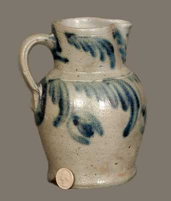 Rare Quart-Sized Baltimore Stoneware Pitcher with Floral Decoration