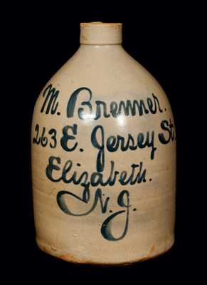 Elizabeth, NJ Stoneware Advertising Jug, attributed to Fulper