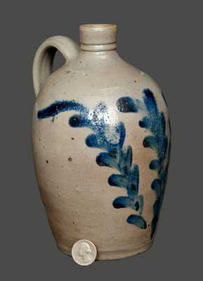Very Rare Small-Sized Baltimore, MD Stoneware Jug with Cobalt Foliate Decoration, circa 1835