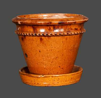 Berks County, PA Redware Flowerpot, Marked "LKT"