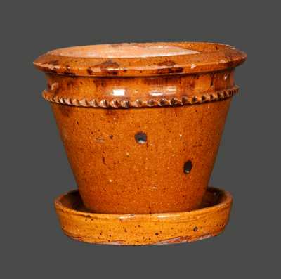 Berks County, PA Redware Flowerpot, Marked "LKT"