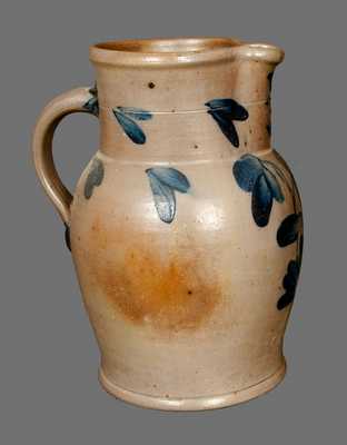 Grier Stoneware Pitcher with Cobalt Floral Decoration, One-Gallon