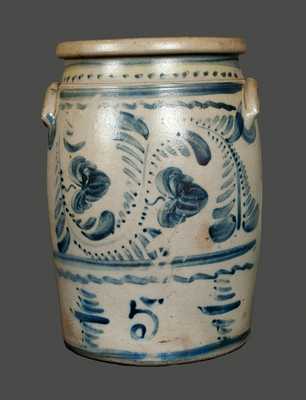 5 Gal. Western PA Stoneware Crock with Profuse Freehand Floral Decoration