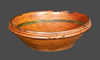 Rare Small Redware Bowl with Slip-Decorated Floral Design, probably Hagerstown, MD area, early 19th century