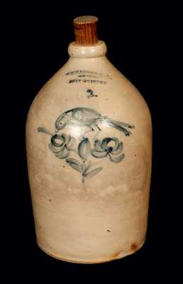 Macquoid Stoneware Jug with Bird and Floral Decoration, NY origin