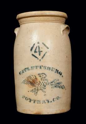 Very Rare CATLETTSBURG (KENTUCKY) POTTERY CO. Stoneware Churn with Stenciled Eagle
