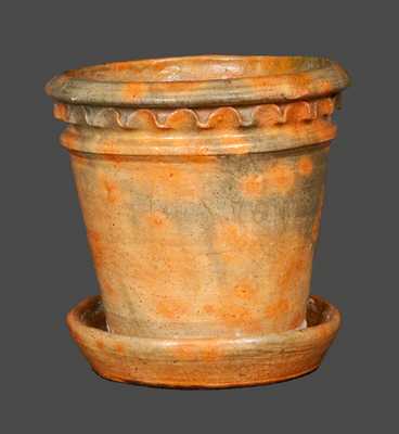 Rare Galena, IL Redware Flowerpot with Crimped Rim