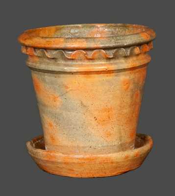 Rare Galena, IL Redware Flowerpot with Crimped Rim