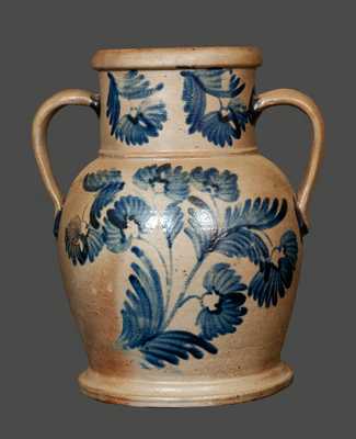 Rare Stoneware Floral Decorated Water Cooler with Open Handles, Baltimore, circa 1845