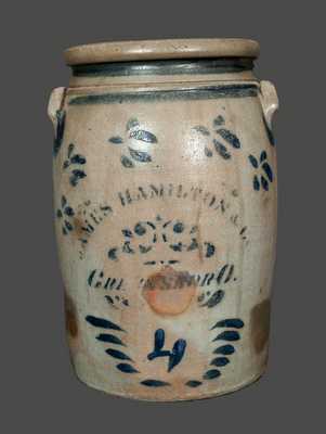 4 Gal. JAMES HAMILTON & CO. / GREENSBORO, PA Stoneware Crock