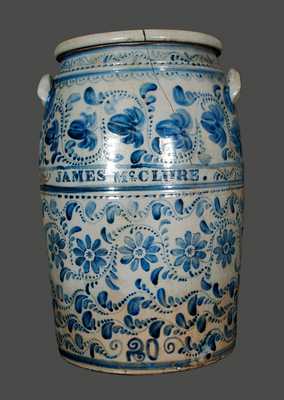 Magnificent JAMES HAMILTON & CO. / GREENSBORO, PA 20 Gallon Stoneware Presentation Crock