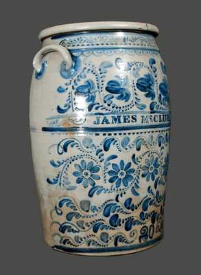 Magnificent JAMES HAMILTON & CO. / GREENSBORO, PA 20 Gallon Stoneware Presentation Crock