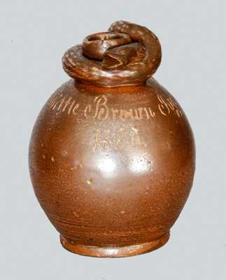 Rare Anna Pottery Stoneware Snake Jug Inscribed "Little Brown Jug / 1880"